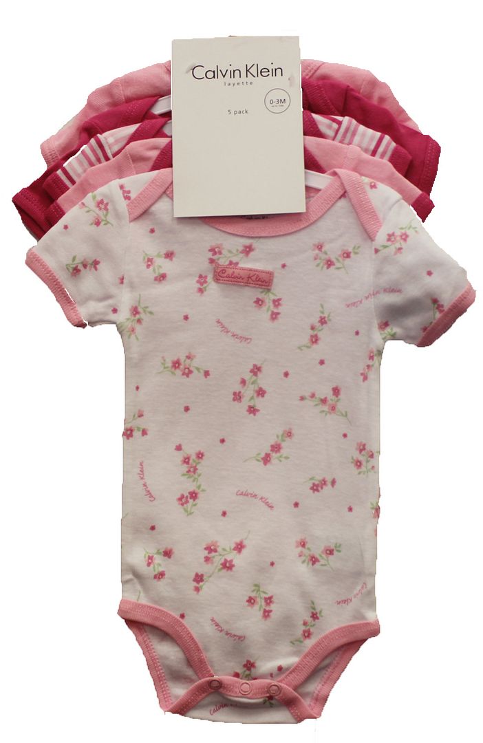 CALVIN KLEIN LAYETTE BABY GIRL/INFANT FIVE PACK BODYSUIT GIFT/SET ON